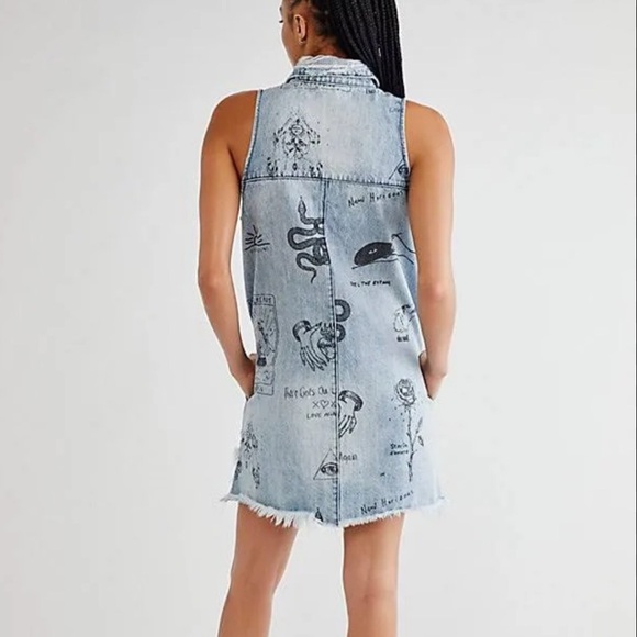 One Teaspoon Free People Tattoo Salty Dog Braxton Denim Mini Dress - Picture 2 of 9